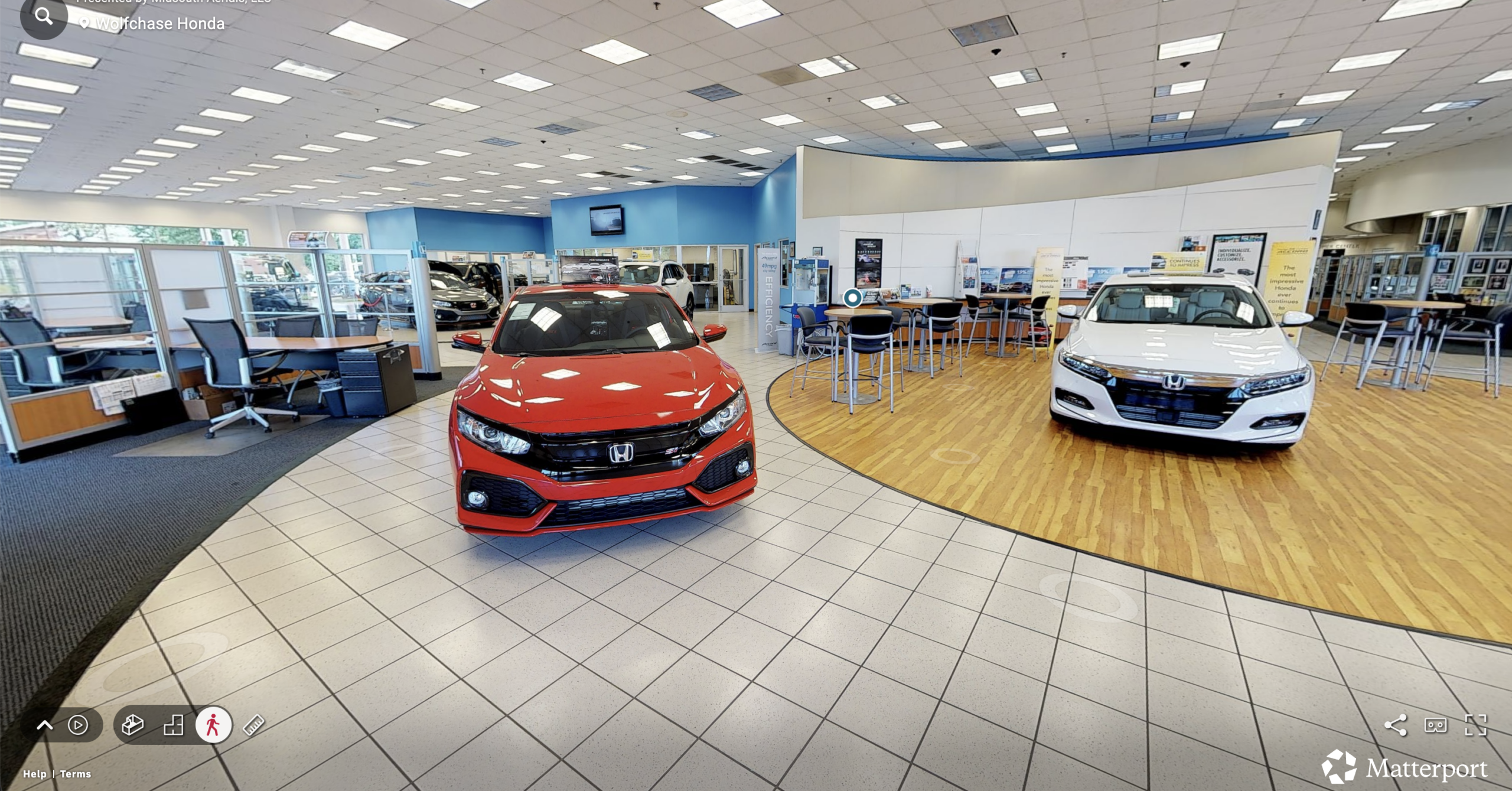 Matterport 3D virtual tour of a car dealership showroom